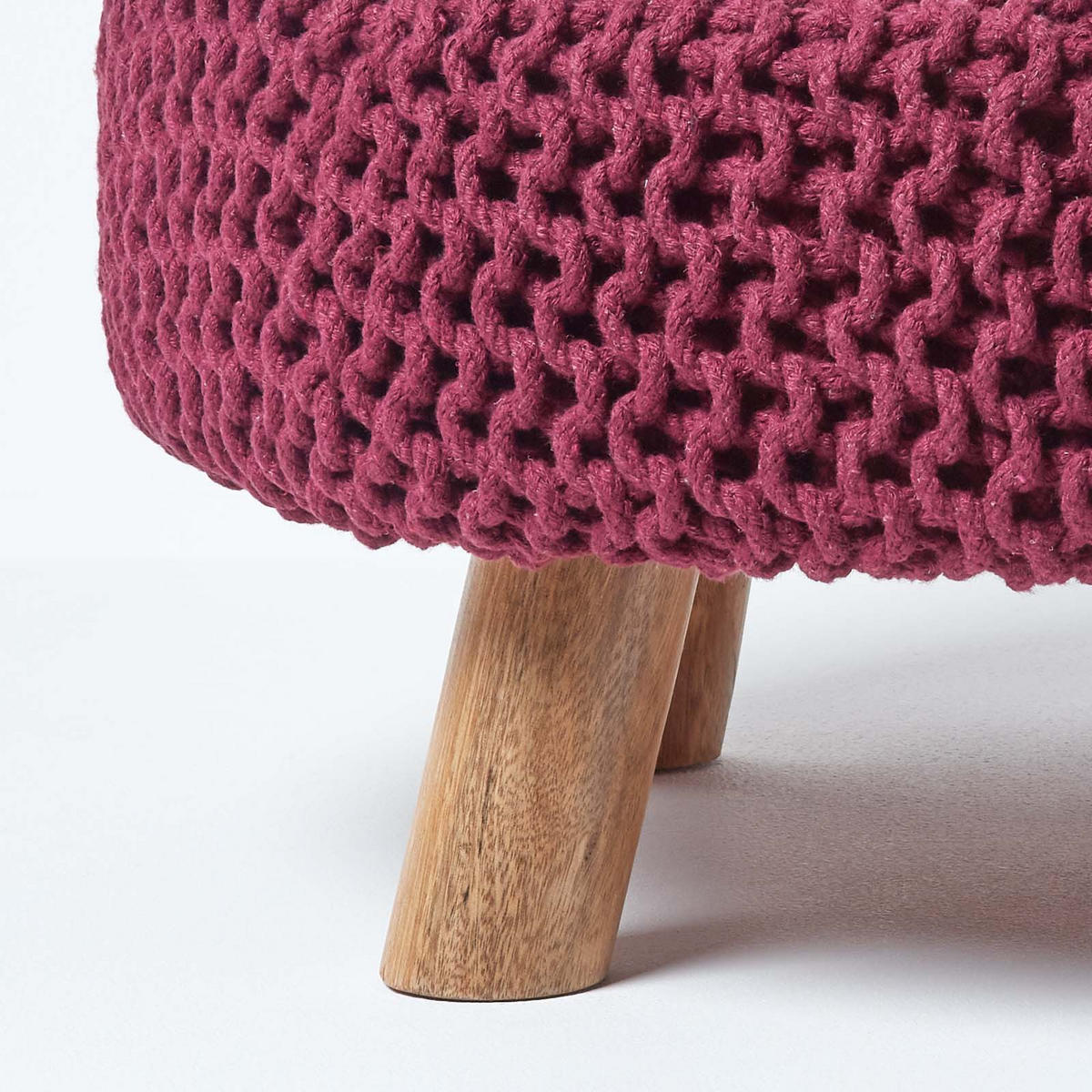 STRICK-HOCKER weinrot, rund 62/62/30 cm - Weinrot, Textil (62/30/62cm) - Homescapes