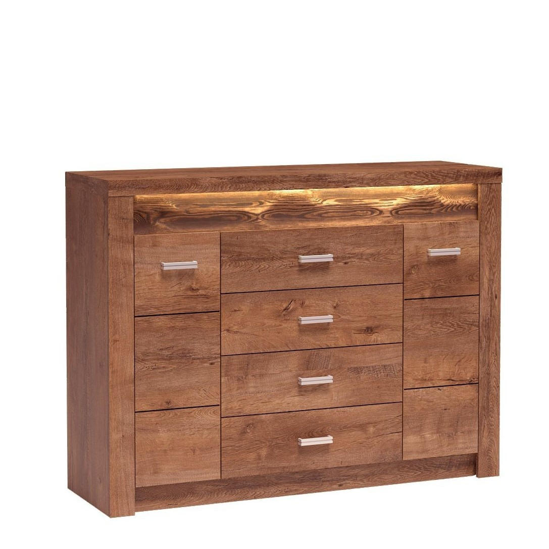 KOMMODE ZERI 137/103,5/42cm mit 4 Schubladen 2 Türen Braun - Braun, Holzwerkstoff (137/103.5/42cm) - MASSENO