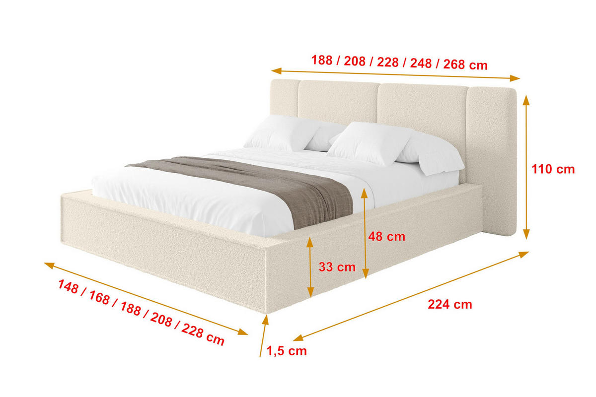 POLSTERBETT mit Bettkasten und Lattenrost, Boxbett ohne Matratze - RIVO 200x200 Beige - Champagner, Holzwerkstoff/Textil (200/200cm) - ALTDECOR