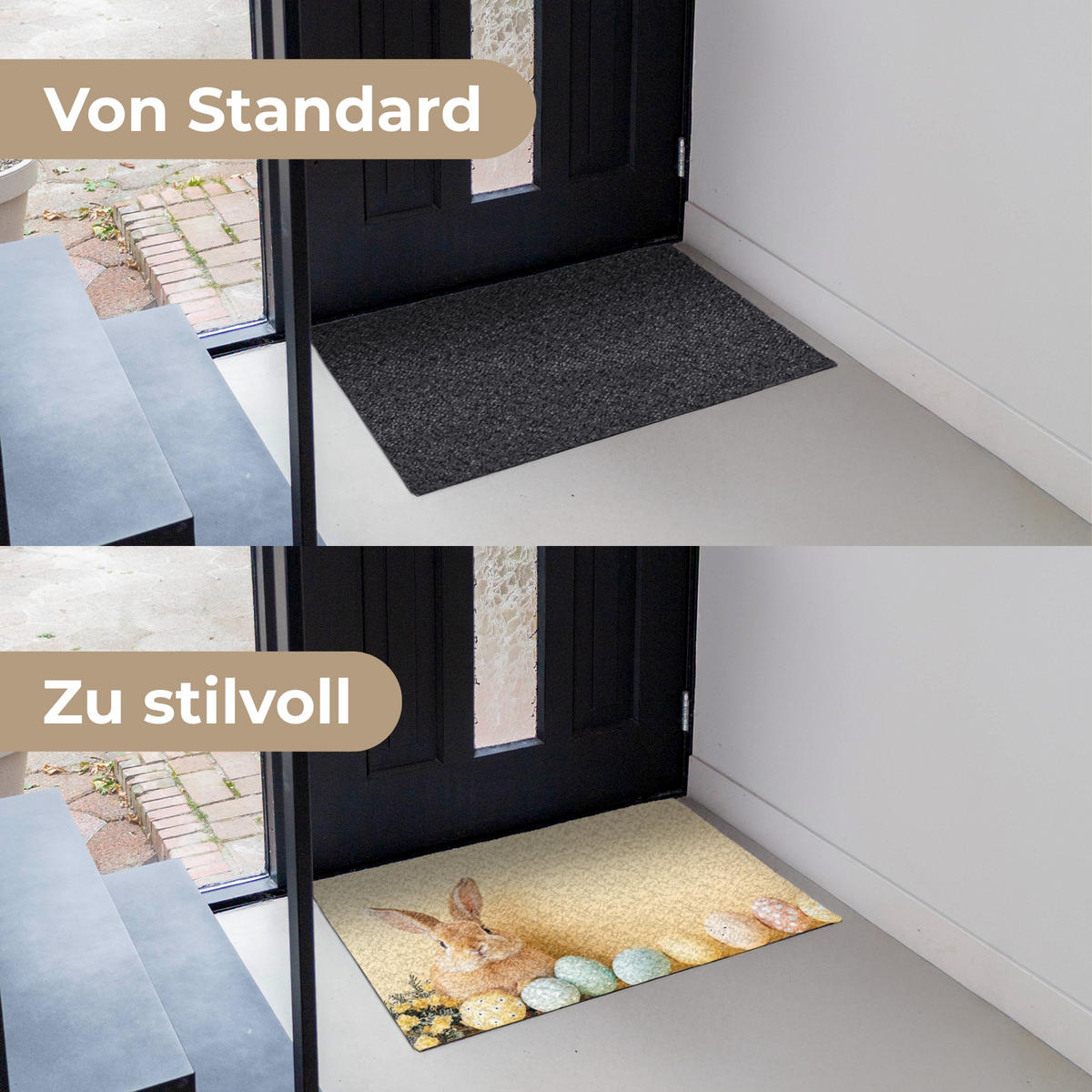 FUSSMATTE Eier - Kaninchen - Pastellfarbtöne 90x60 cm - Hellgelb, Kunststoff (60/90cm) - MuchoWow