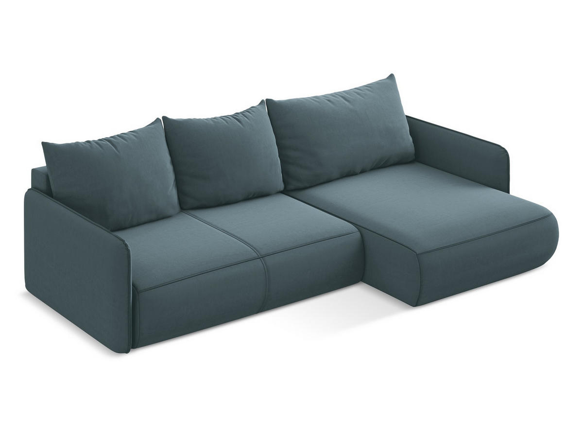 ECKSOFA mit Schlaffunktion Samt Stoff Blau - Blau/Petrol, Kunststoff/Textil (240/148cm) - Makamii