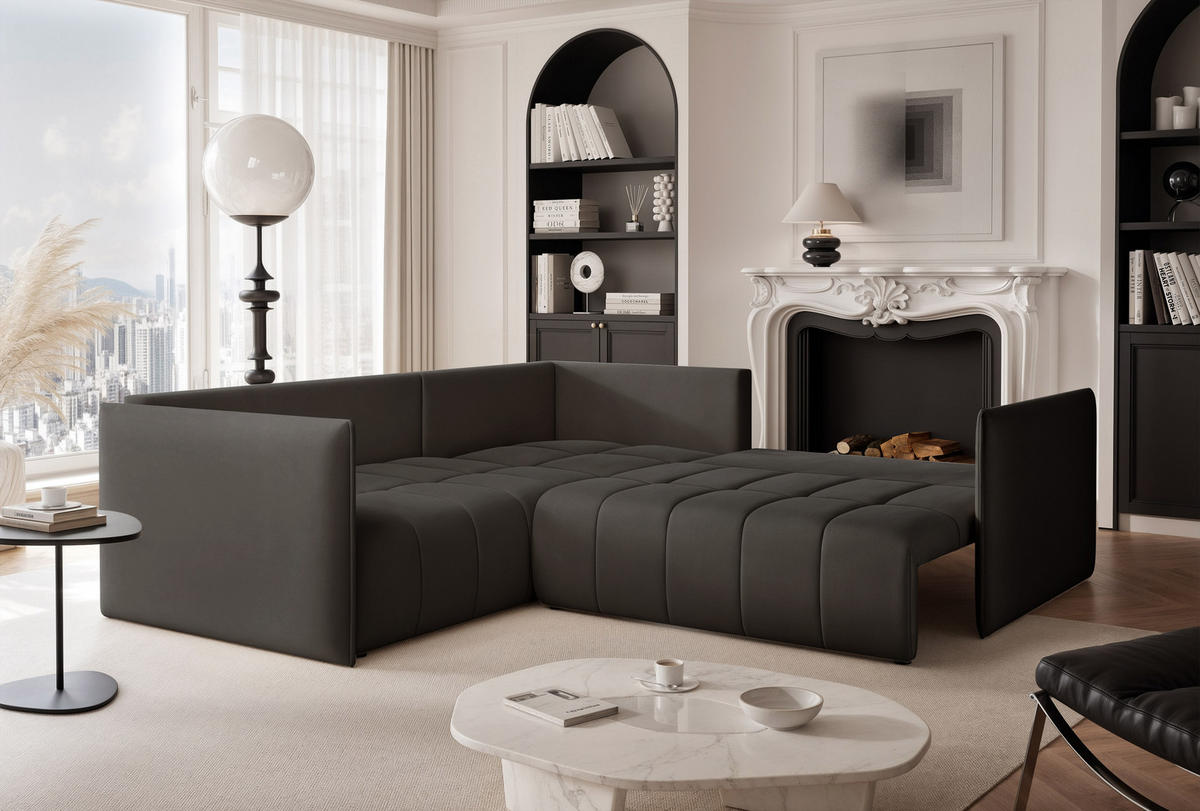 ECKSOFA OLIMPIA mit Schlaffunktion und Bettkasten Dunkelbraun - Dunkelbraun, Holzwerkstoff/Kunststoff (235/230cm) - Idohome