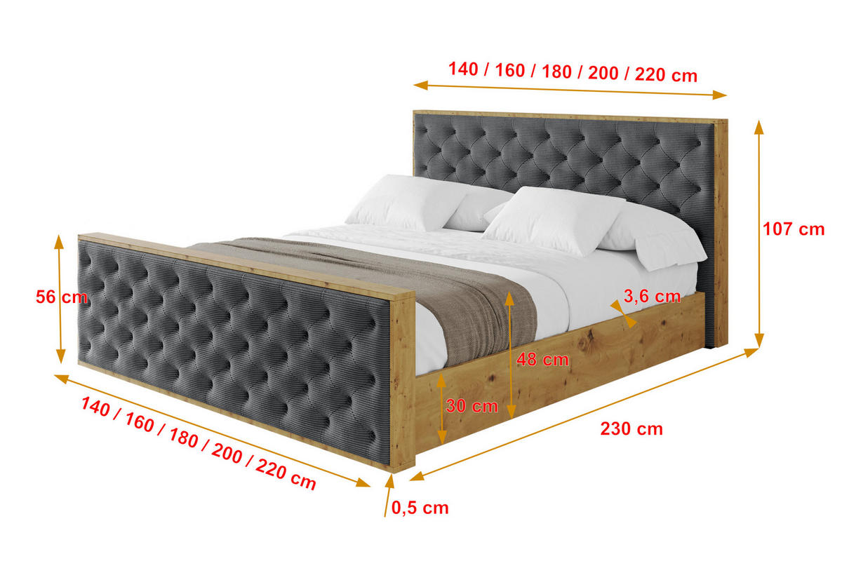 POLSTERBETT mit Bettkasten, Fußteil und Lattenrost, Boxbett ohne Matratze - ENZO3-Z 120x200 Dunkelgrau - Anthrazit, Holzwerkstoff/Textil (120/200cm) - ALTDECOR