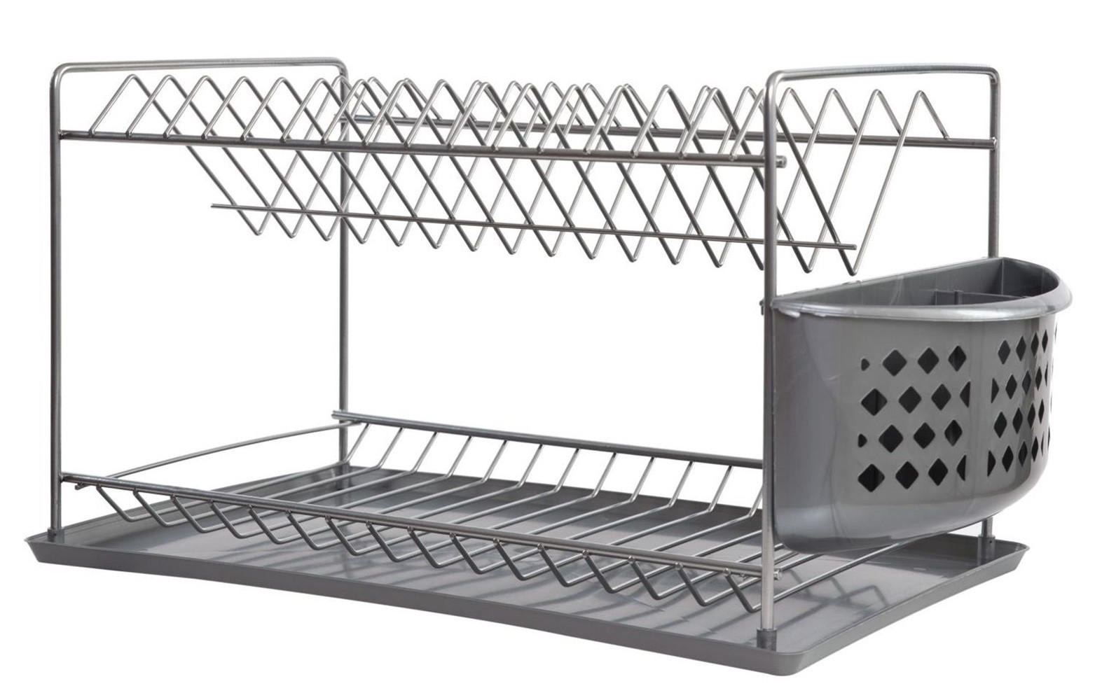 ABTROPFGESTELL 2 Etagen Untersetzer und Besteckkorb - Grau, Metall (38/23/23cm) - DanDiBo