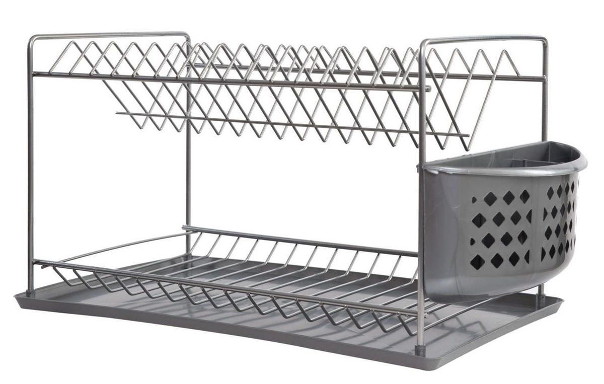 ABTROPFGESTELL 2 Etagen Untersetzer und Besteckkorb - Grau, Metall (38/23/23cm) - DanDiBo