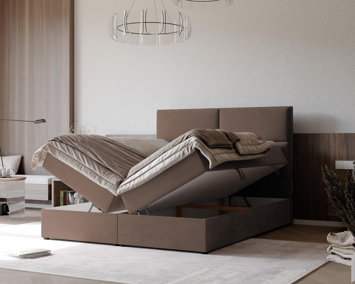 BOXBETT ORFEO 160/200 cm mit Matratze und Topper, Hellbraun - Hellbraun, Textil (160/200cm) - Idohome