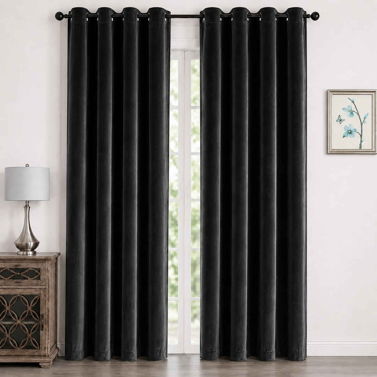 VORHANG Ösen Samt 140/245 cm Schwarz - Schwarz, Textil (140/245/245cm) - TiborTex