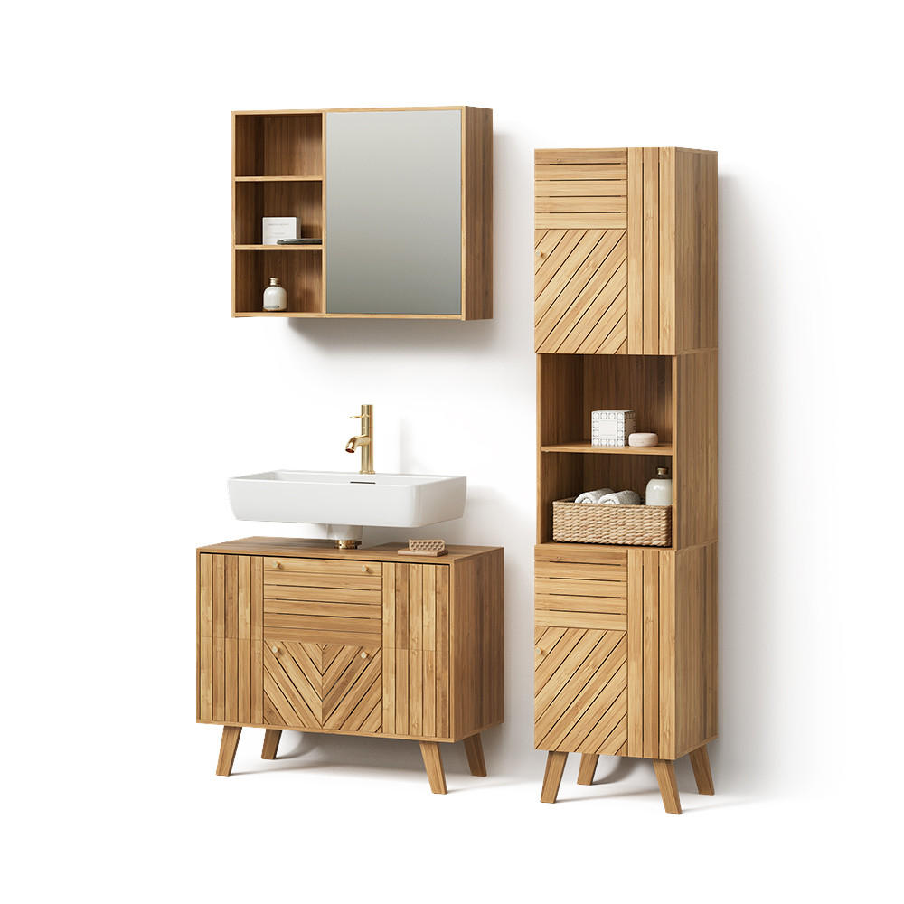 SÚPRAVA KÚPEĽŇOVÉHO NÁBYTKU Olona, Bambus, 3-dielna - prírodná farba, kompozitné drevo (80/65/36cm) - Livinity®