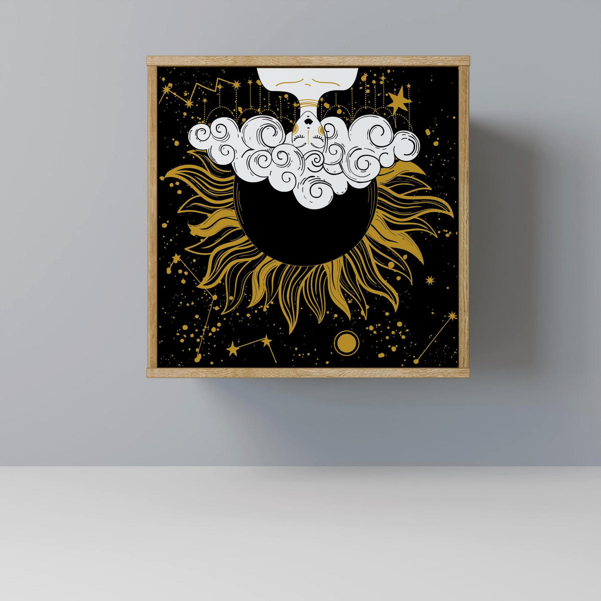SIDEBOARD STELLAR CONSTELLATIONS, Eichefarben, 57,5x42x75,5 cm, Goldfarbene Metallfüße - Eichefarben/Goldfarben, Holzwerkstoff/Metall (57.5/75.5/42cm) - SpaceRebels