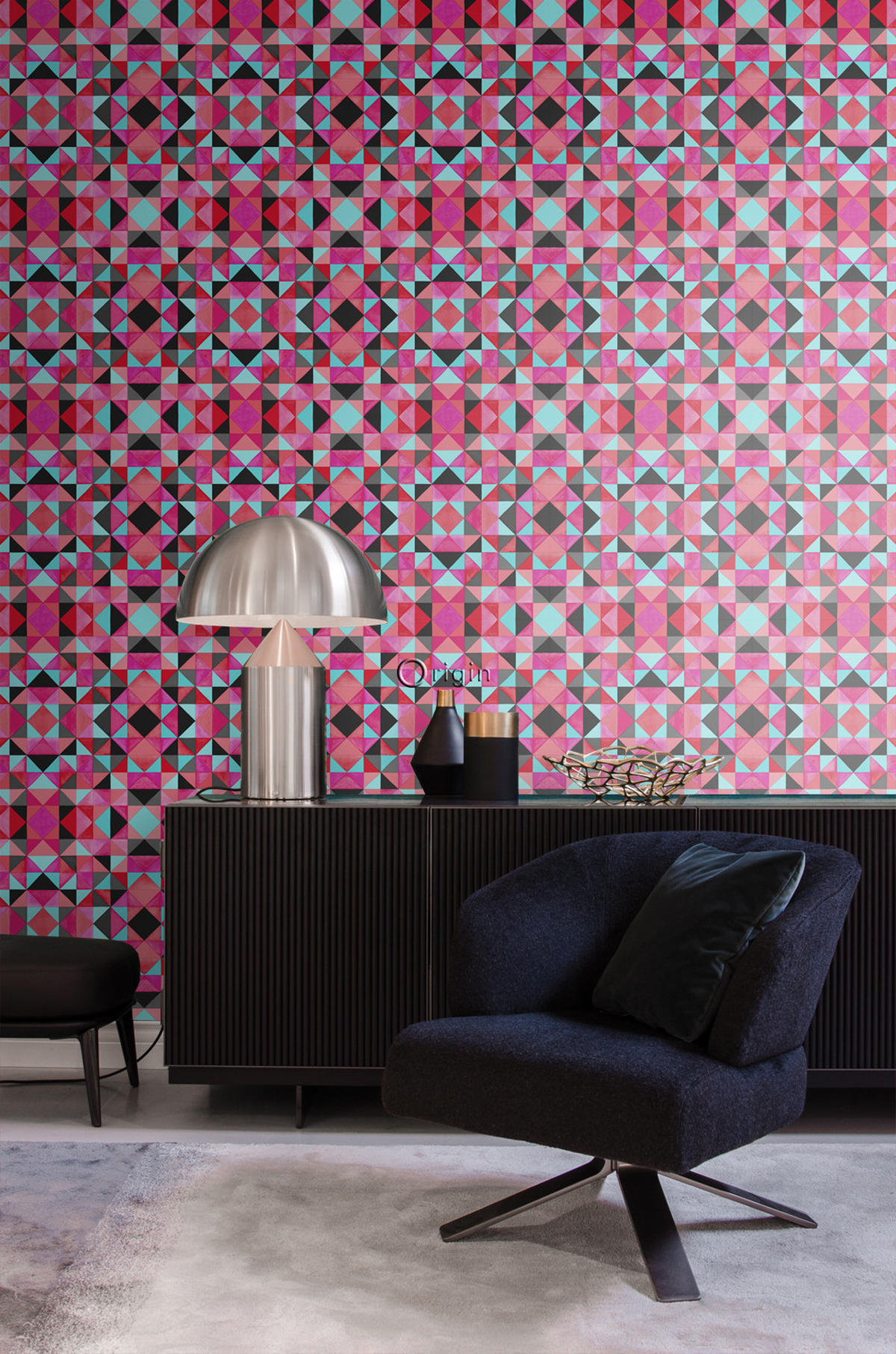TAPETE kubistisches Muster 53 cm x 10.05 m - Rot, Papier (53/1000cm) - Origin Wallcoverings