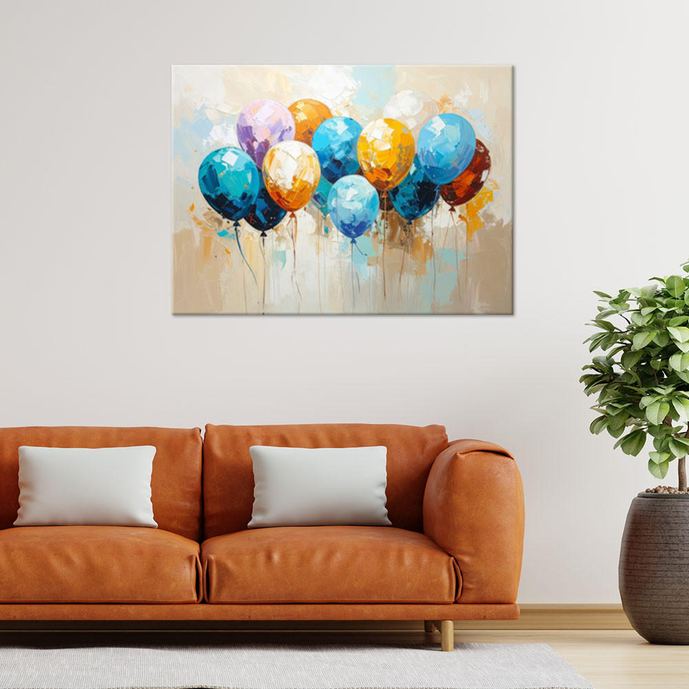 LEINWANDBILD Bunte Luftballons 90x60cm - Multicolor, Textil (90/60cm) - Feeby