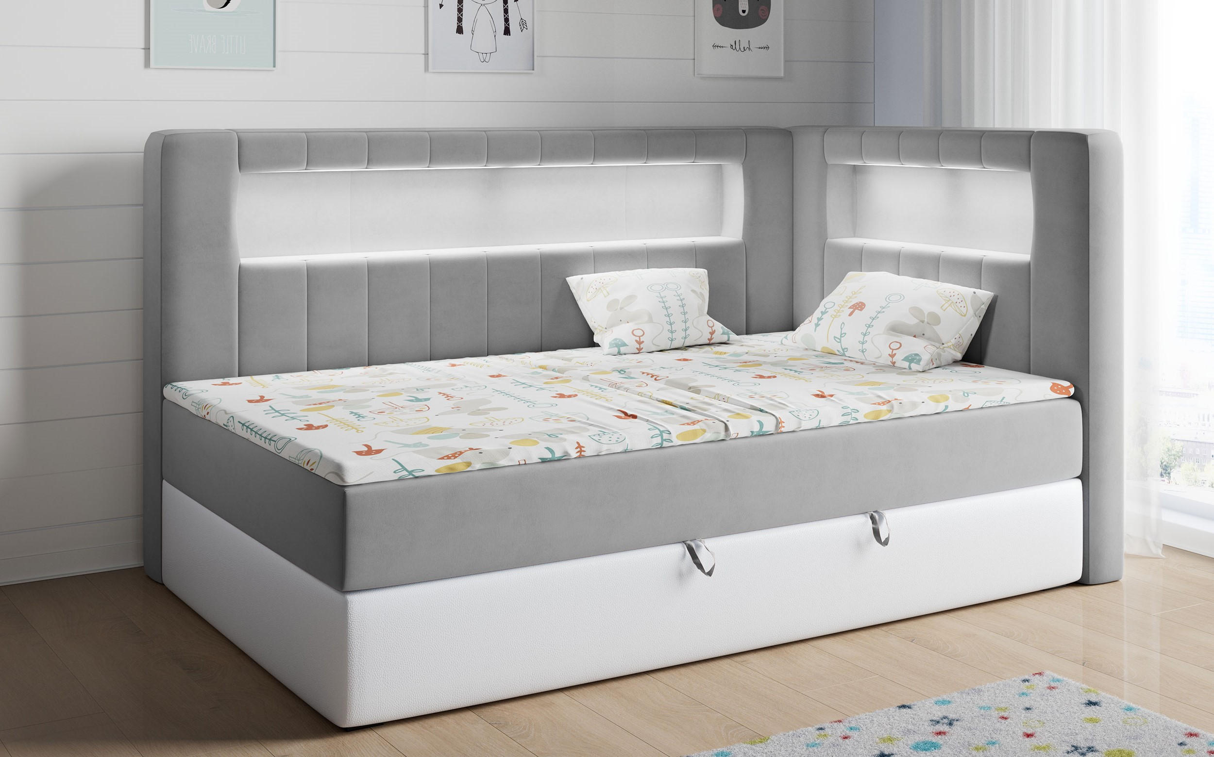 BOXSPRINGBETT JUNIOR GOLD 3 90/200 Grau/Weiß - rechte Seite - Weiß/Grau, Holz/Textil (90/200cm) - MKS