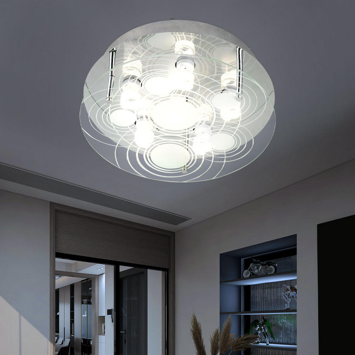 LED DECKENLEUCHTE Glas satiniert Silber - Silberfarben, Glas/Metall (33/33/12.5cm) - Globo Lighting