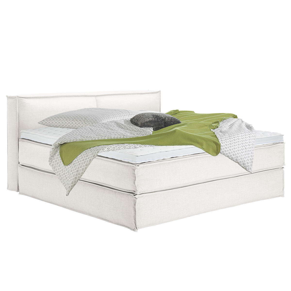 BOXSPRINGBETT mit Kopfteil - Premium - Weiß, Textil (200/220cm) - home24