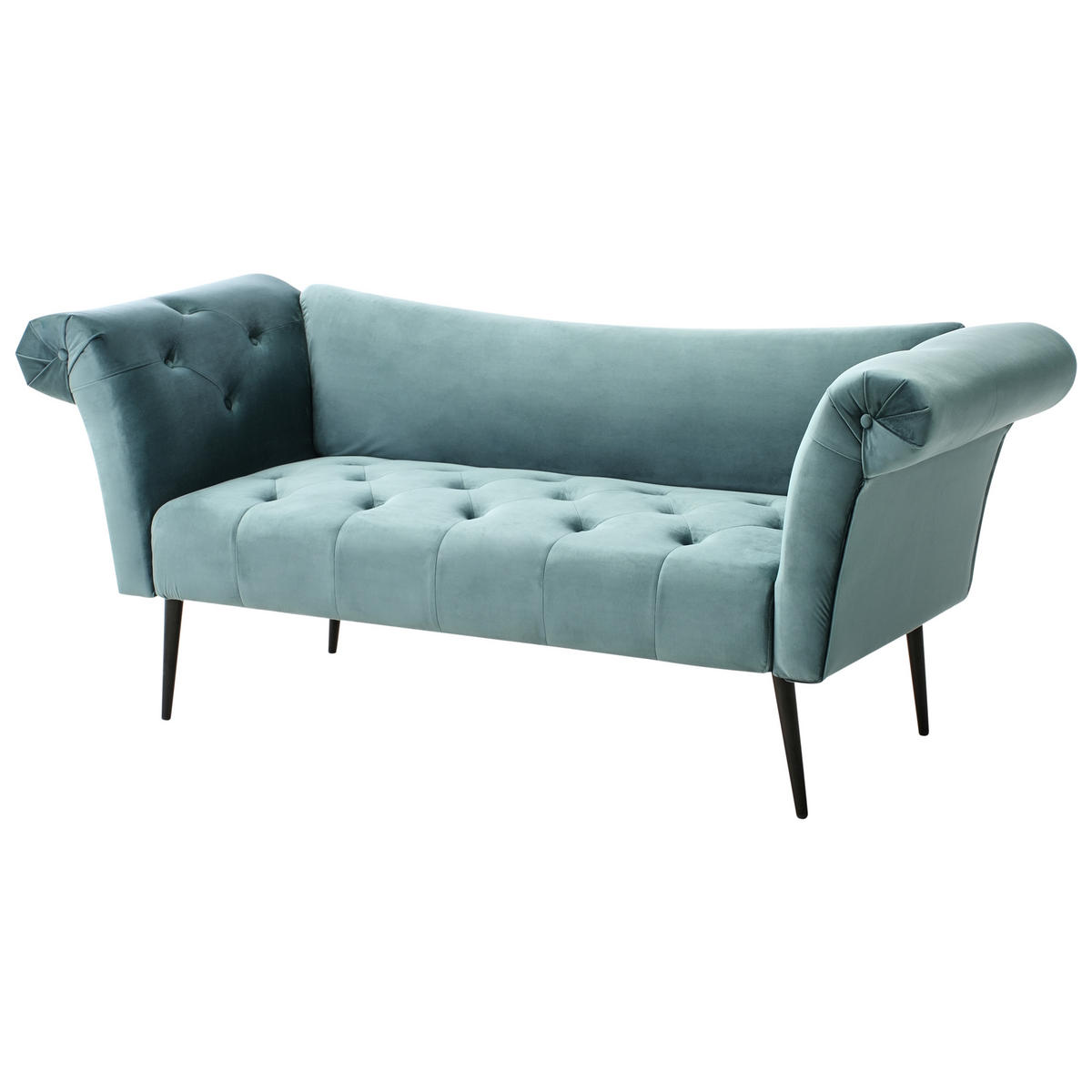 ČALOUNĚNÉ LEHÁTKO CHAISE LONGUE Sametová látka Modrozelené Nantilly - modrá/černá, textil (175/76/69cm) - Beliani