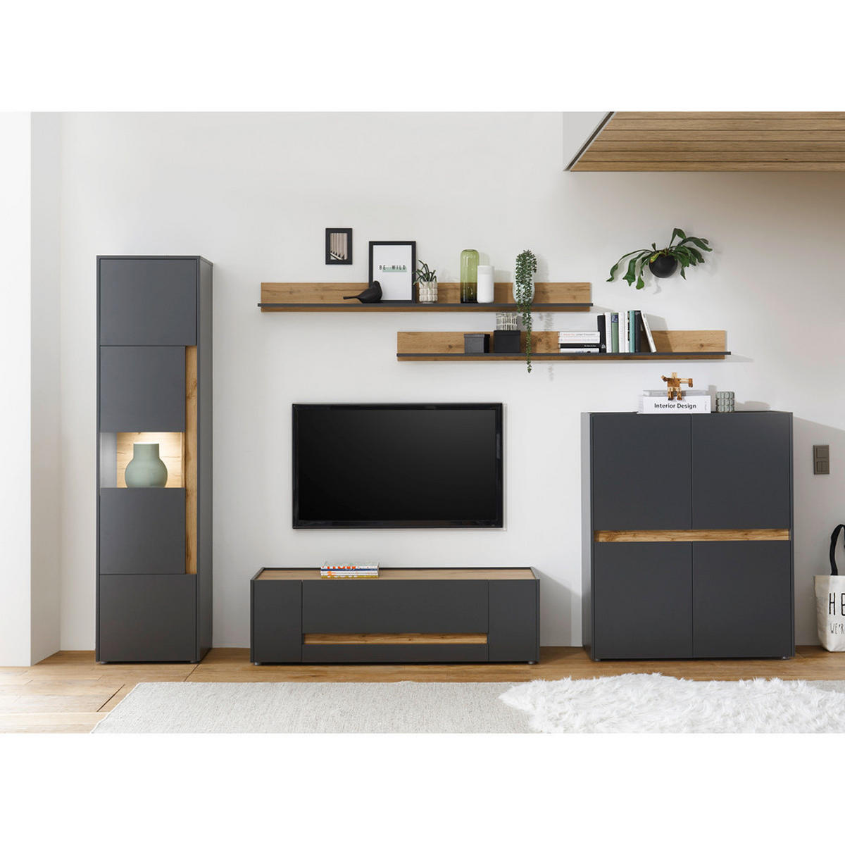 VITRINE Crisp-61 - Anthrazit, Holzwerkstoff (50/155/40cm) - Lomado