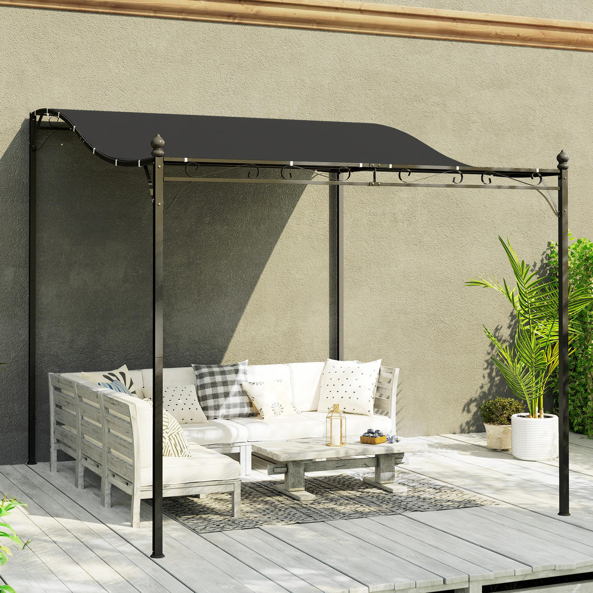 ANBAUPAVILLON Pergola mit Dach - Dunkelgrau, Metall (298/250/248cm) - Outsunny