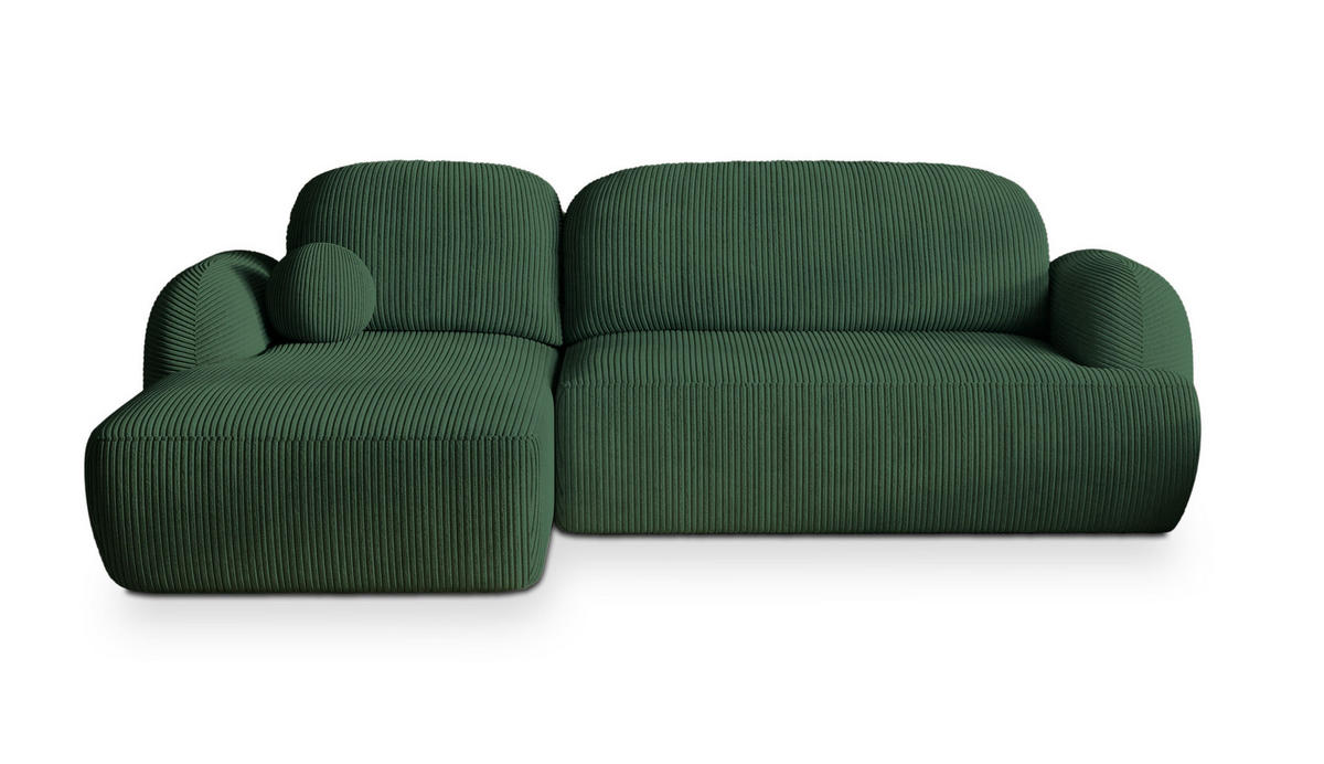 ECKSOFA MODENZA P L-S Grün Kordstoff mit Schlaffunktion - Grün, Holz (266/148cm) - MASSENO
