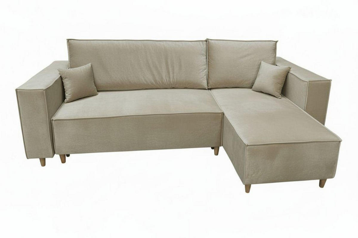 ECKSOFA RIO mit Schlaffunktion und Bettkasten, Farbe: Beige, Velourstoff, Ottomane Universal - Beige, Textil (249/142cm) - Marpur