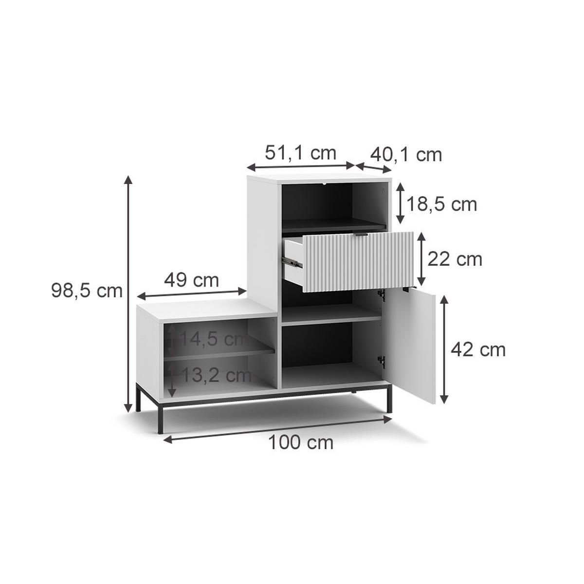 SCHUHSCHRANK Eliza Weiß 100 x 98.5 cm mit Tür und Schublade - Weiß, Holzwerkstoff (100/98.5/40cm) - Vicco
