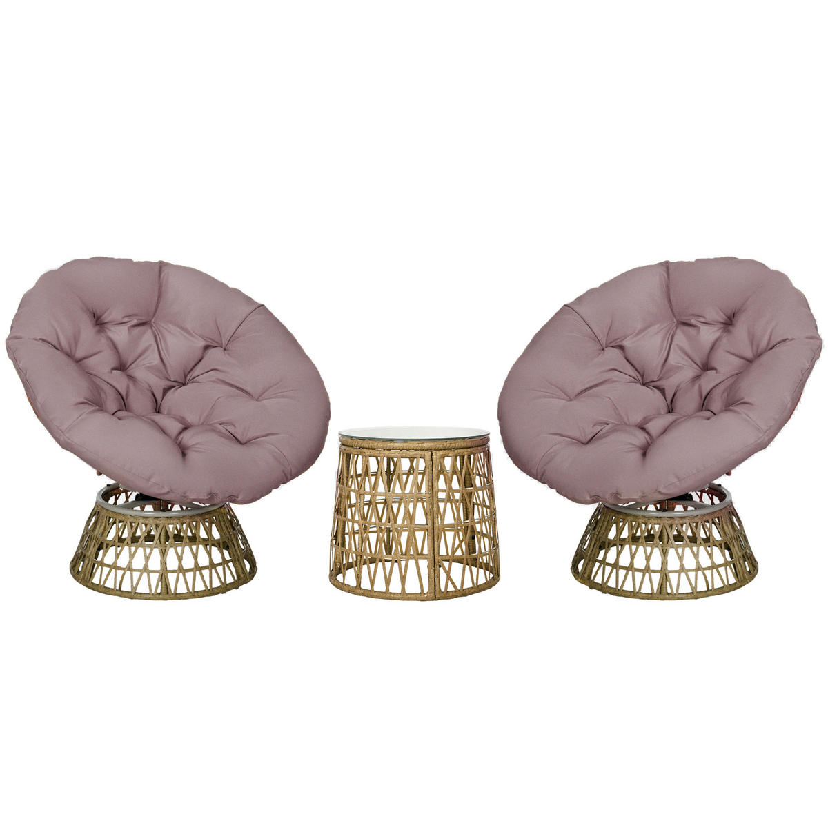 BISTROSET Rattan Gelb 3-tlg. - Beige, Metall - ComfortXL