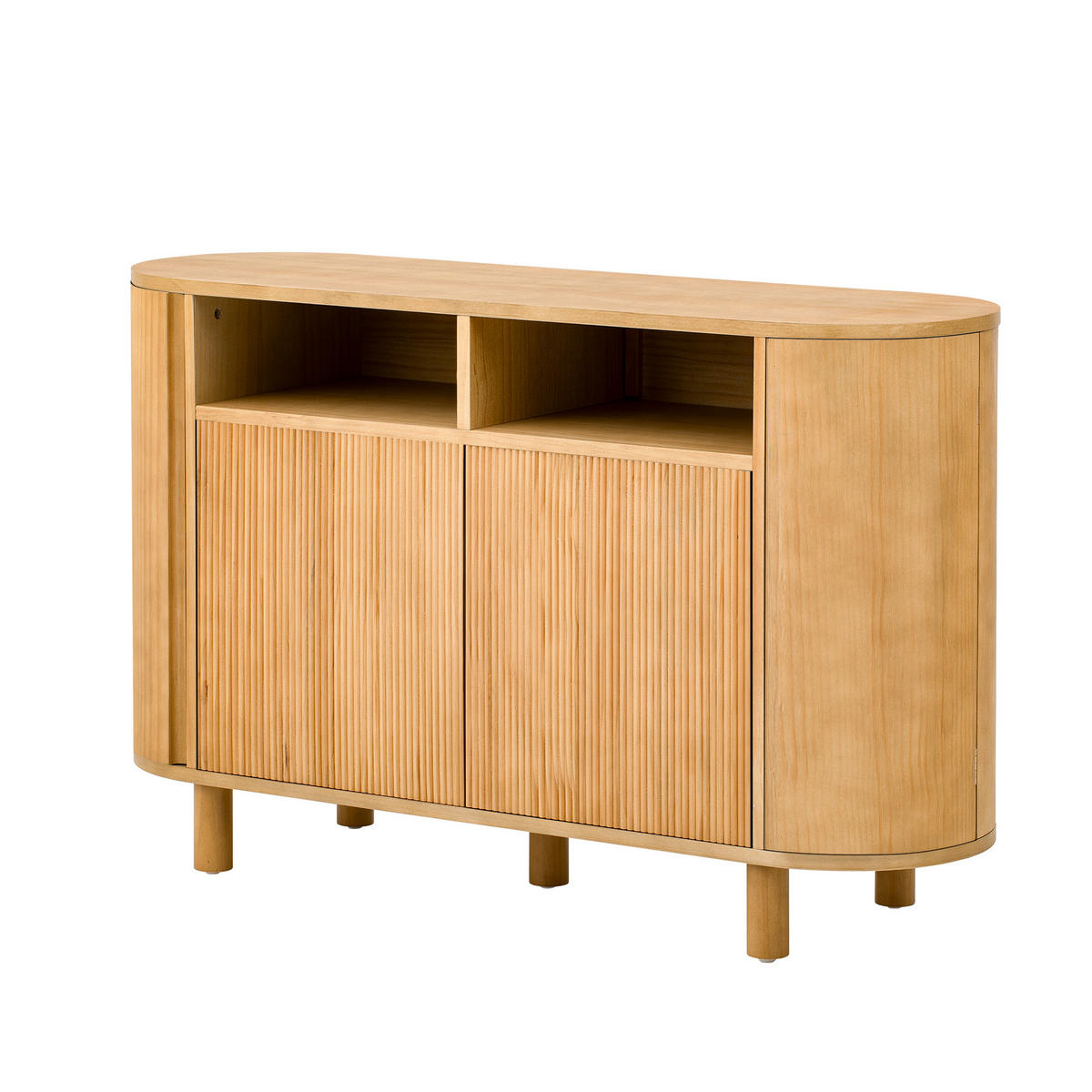 SIDEBOARD aus MDF 120x38x77 cm Natur mit verstellbaren Böden und Füßen, 3D-Relief und Rundbogenfach - Naturfarben, Holzwerkstoff (120/77/38cm) - Modfu