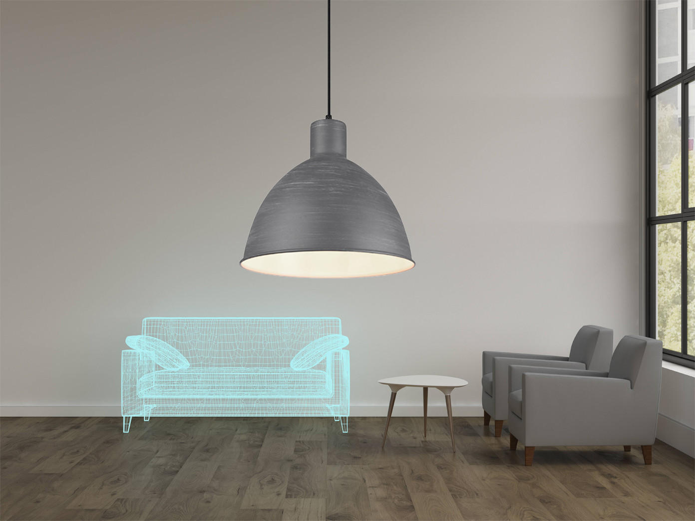 Thumbnail - meineWunschleuchte Pendelleuchte,, Grau, Metall, Rund,Rund, 30x150x30 cm, Lampen & Leuchten, Innenbeleuchtung, Hängelamp...