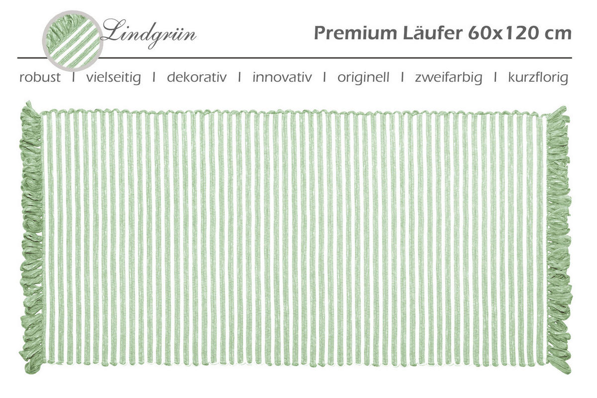 HANDGEWEBTER Läufer 60x12 cm Lindgrün - Hellgrün, Naturmaterialien/Textil (60/120cm) - Lashuma