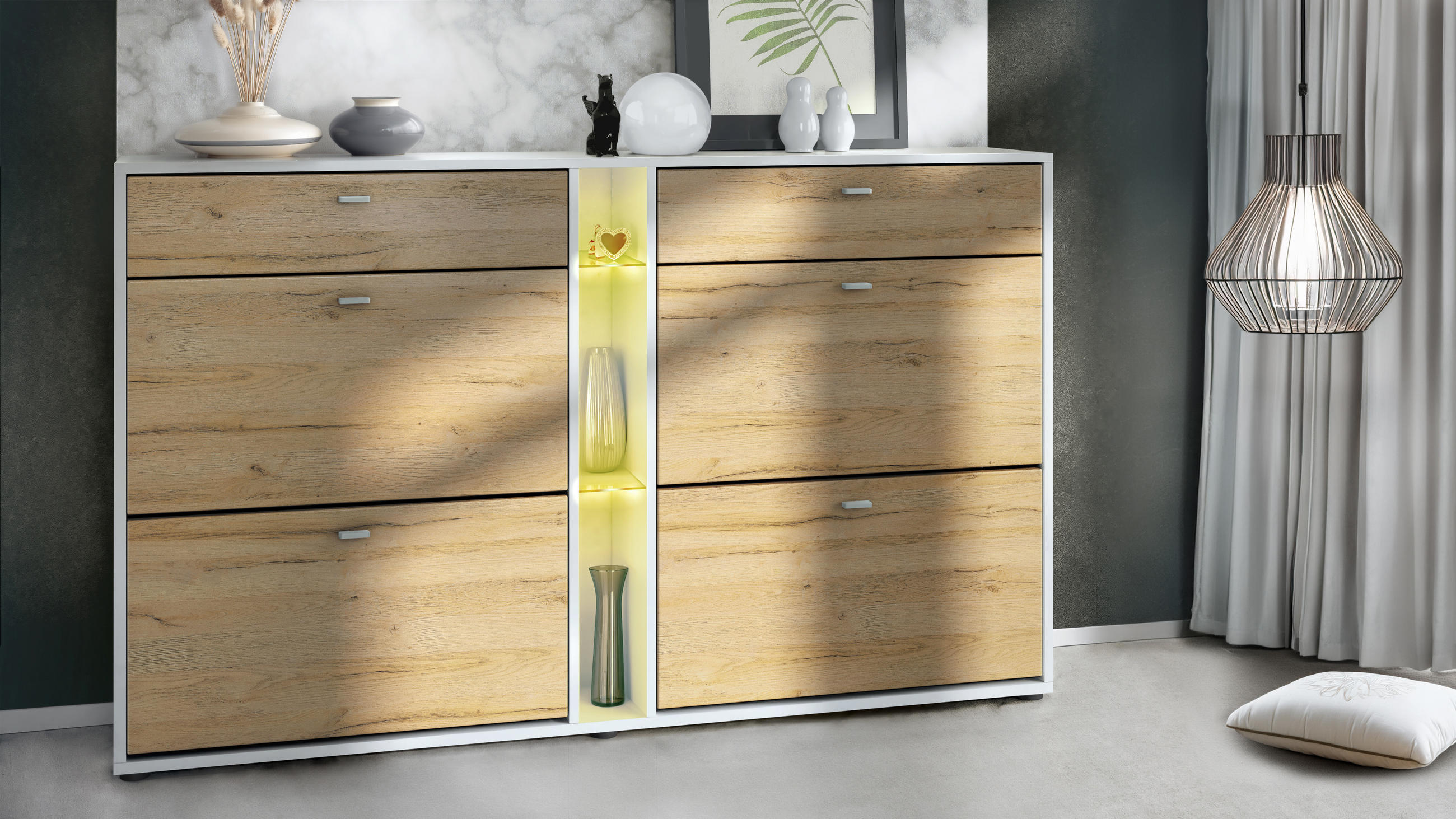 SCHUHSCHRANK Today Fronten in Eiche Natur - Eichefarben, Holzwerkstoff (155.5/95/28cm) - Vladon