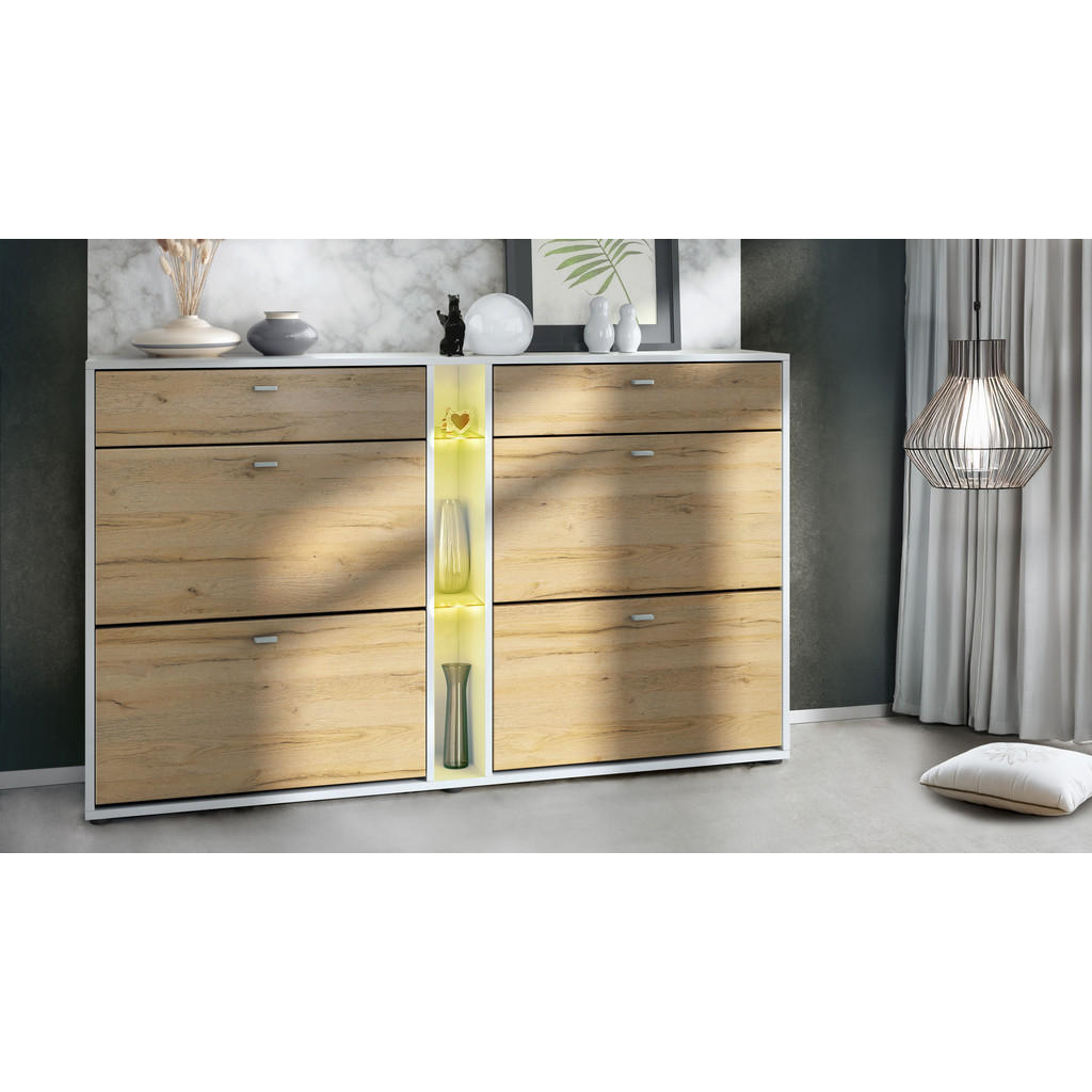 Thumbnail - Vladon Schuhschrank, Eiche, Holzwerkstoff, 155.5x95x28 cm, Garderobe, Schuhaufbewahrung, Schuhschränke