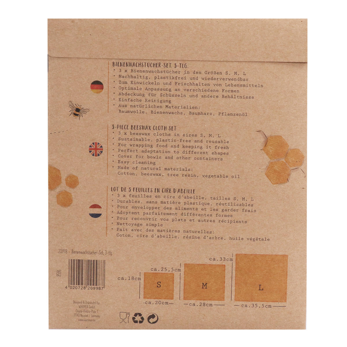 BIENENWACHSTÜCHER-SET 3-TEILIG - Grau, Naturmaterialien (18/1/18cm) - Stoneline