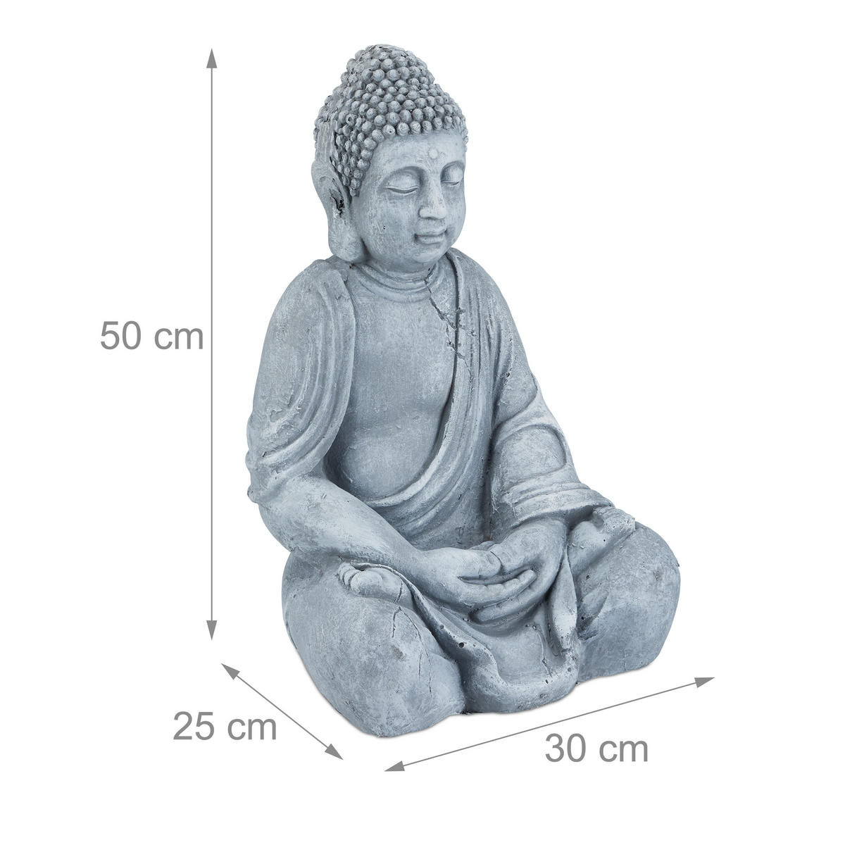 BUDDHA Figur - Grau, Kunststoff (30/50/25cm) - Relaxdays