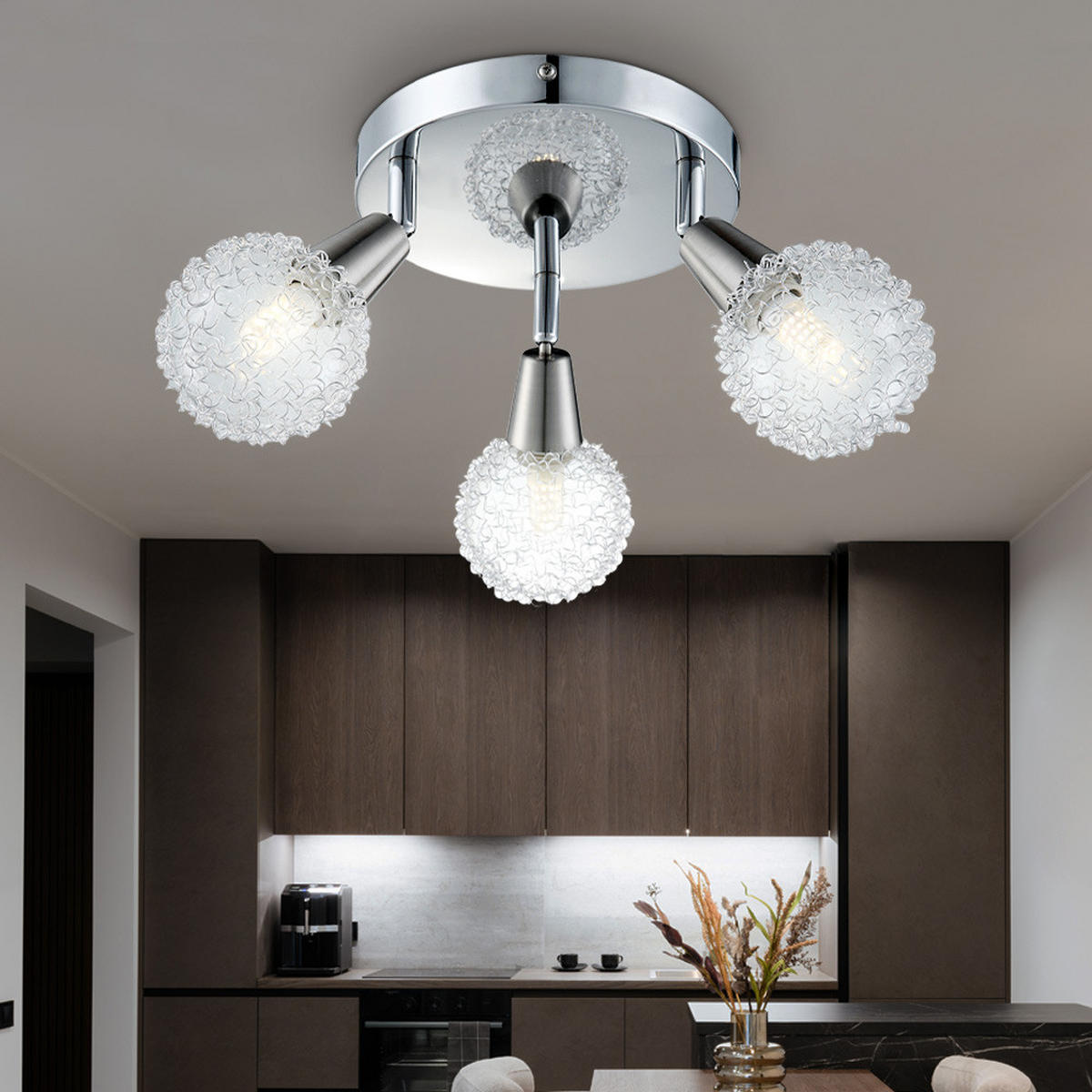 LED DECKENLEUCHTE Chrom Silber Geflecht - Silberfarben, Metall (18/18/20cm) - Globo Lighting