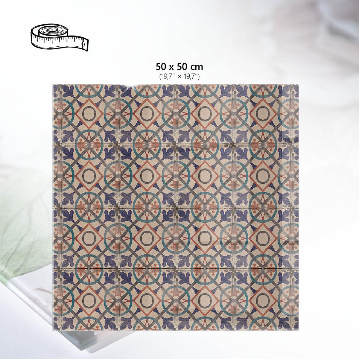 TISCHPLATTE 50x50 cm – Geometrische Fliesen - Braun, Glas (50/50/0.4cm) - Wallfluent