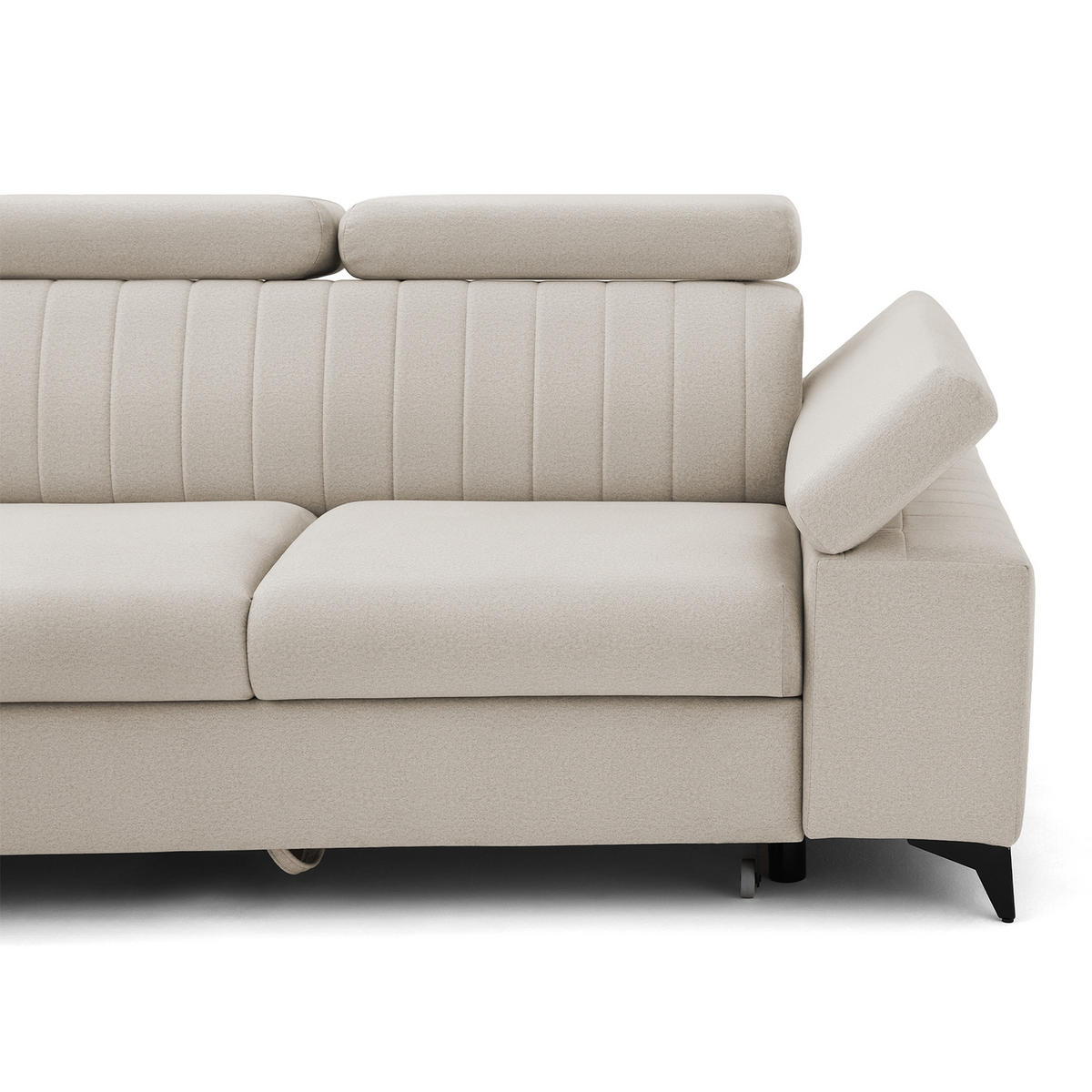 ECKSOFA FELIX L Links mit Schlaffunktion Velours Creme - Creme/Schwarz, Holz/Textil (257/176cm) - Muffo