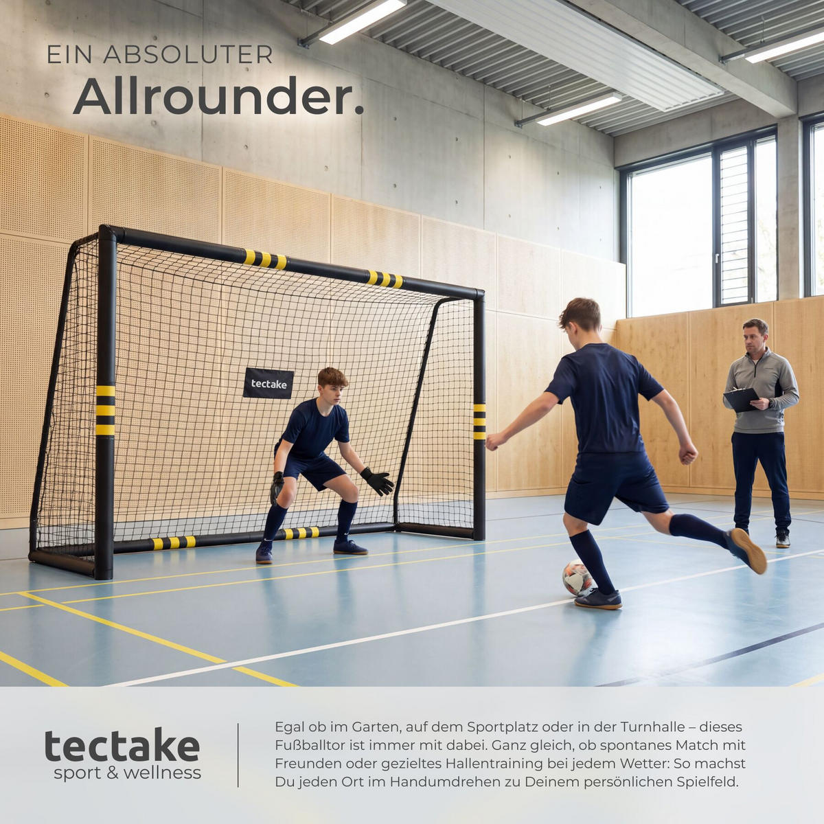 FUSSBALLTOR Harry, werkzeugloses Klicksystem, schwarz/gelb - Gelb/Schwarz, Kunststoff (306/121cm) - tectake