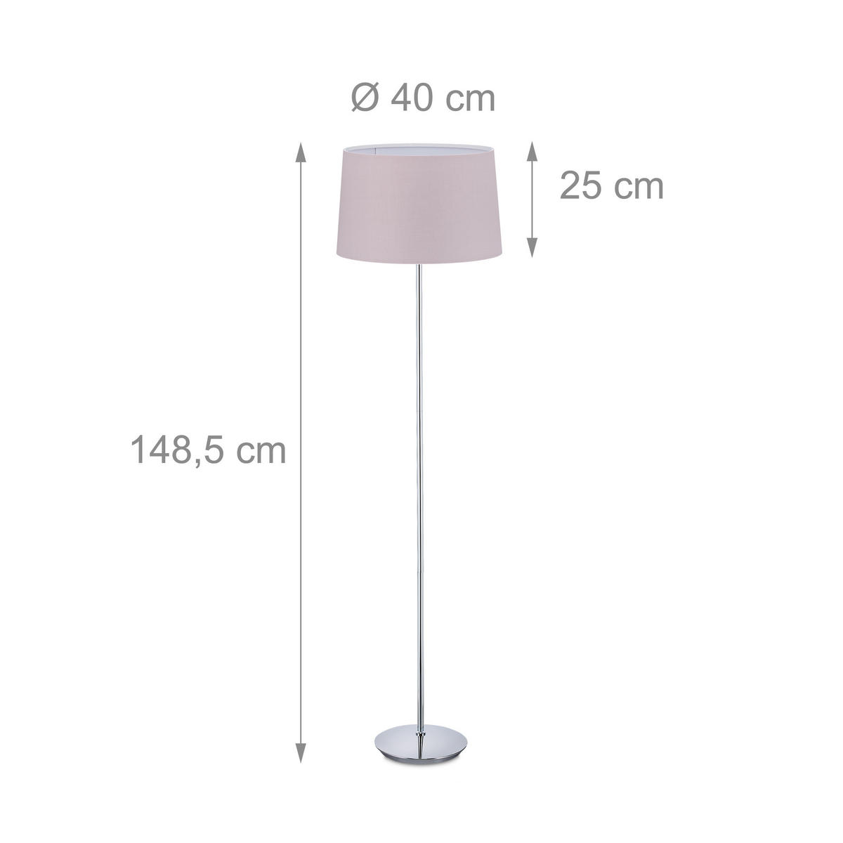 STEHLAMPE - Silberfarben, Kunststoff/Textil (40/40/148.5cm) - Relaxdays