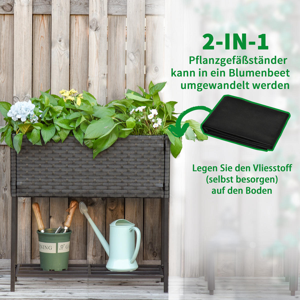 POLY Rattan, Hochbeet, Braun - Braun, Metall (30/70/70cm) - Outsunny