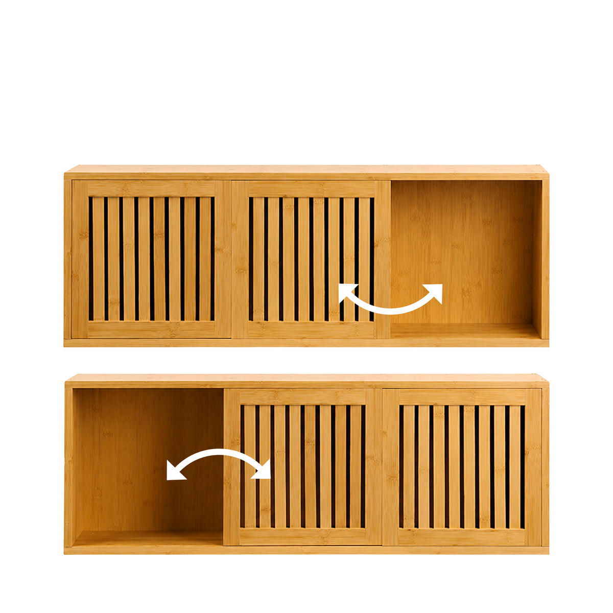 WANDREGAL Natur Bambus 2-Schiebetüren 92,5 cm - Hellbraun, Holz (92.5/33/20cm) - Relaxdays