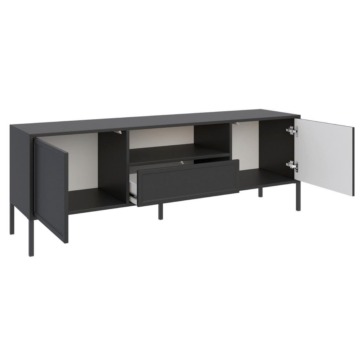 TV-LOWBOARD Velveto 2-türig mit Schublade & Fach, Schwarz, 160 cm - Schwarz, Holzwerkstoff/Metall (160/57/40cm) - Selsey