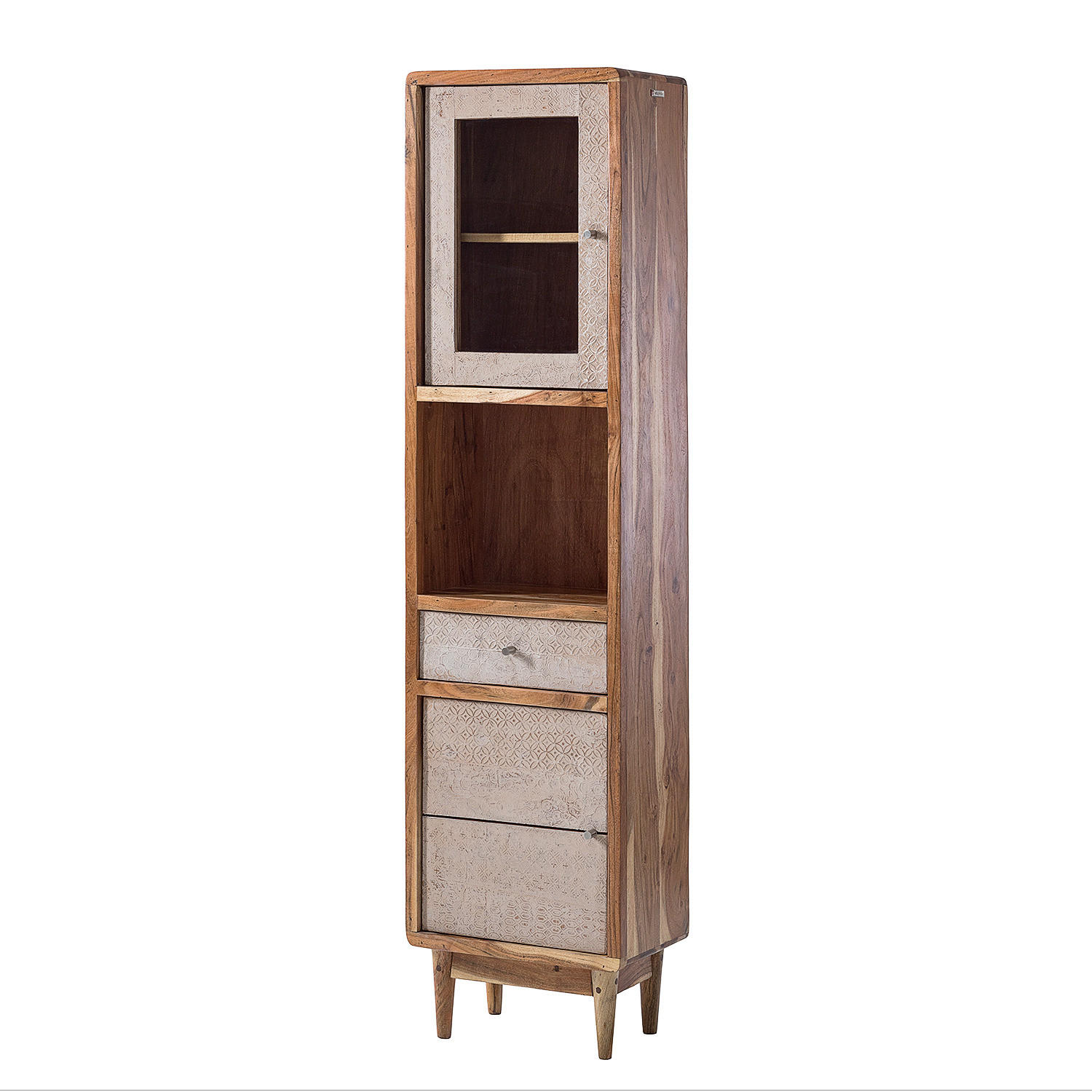HOCHSCHRANK - Akazie massiv, Ecru / Akazie - Akaziefarben, Holz (45/180/30cm) - home24