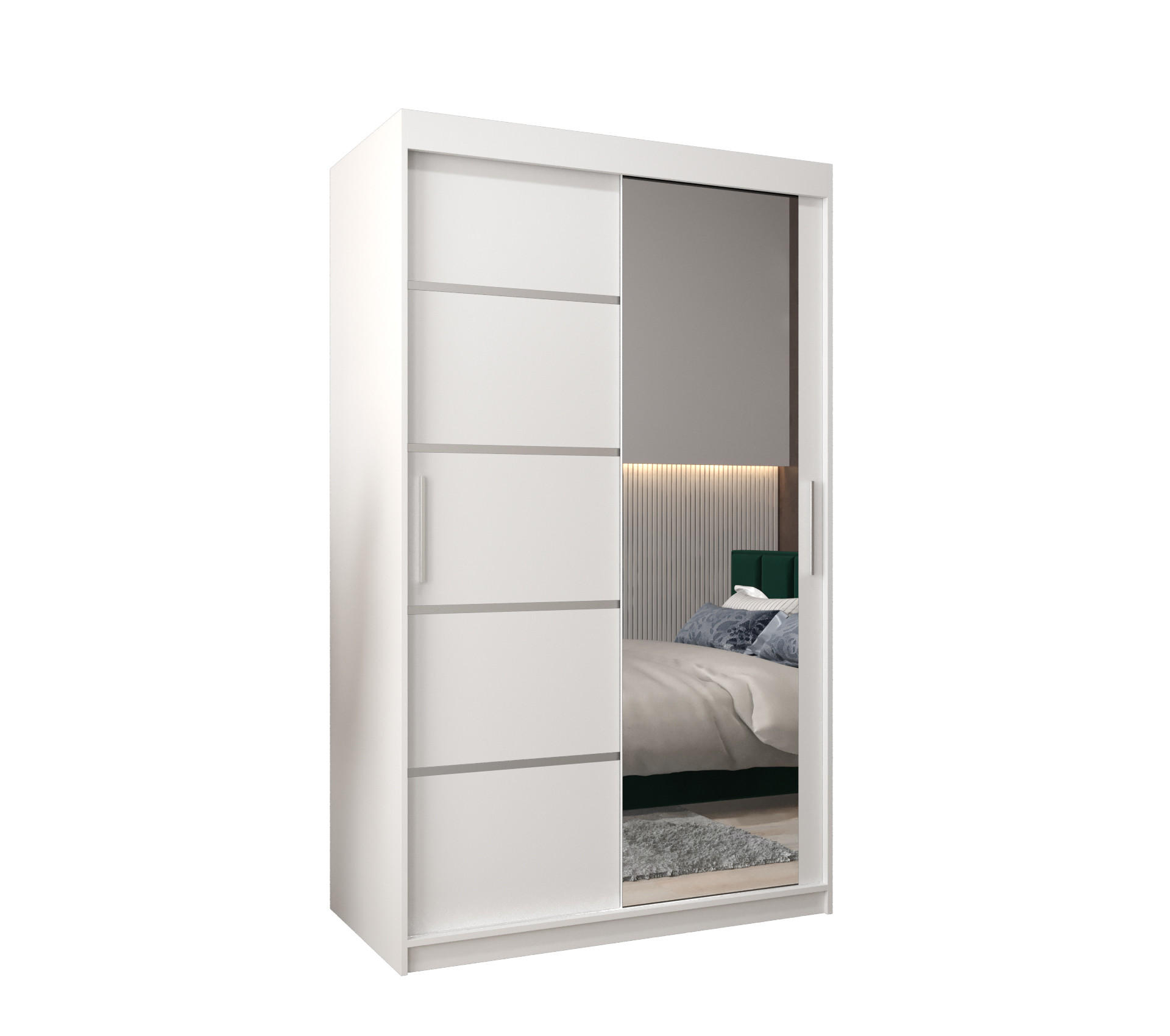 SCHWEBETÜRENSCHRANK 200/120/62 2-türig - Silberfarben/Weiß, Holz/Kunststoff (120/200/62cm) - Abiks Möbel