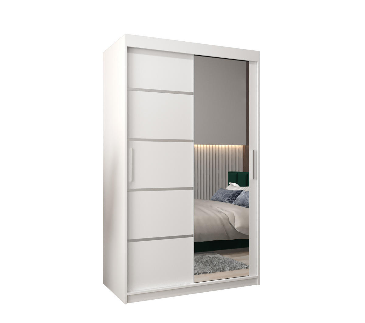 SCHWEBETÜRENSCHRANK 200/120/62 2-türig - Silberfarben/Weiß, Holz/Kunststoff (120/200/62cm) - Abiks Möbel