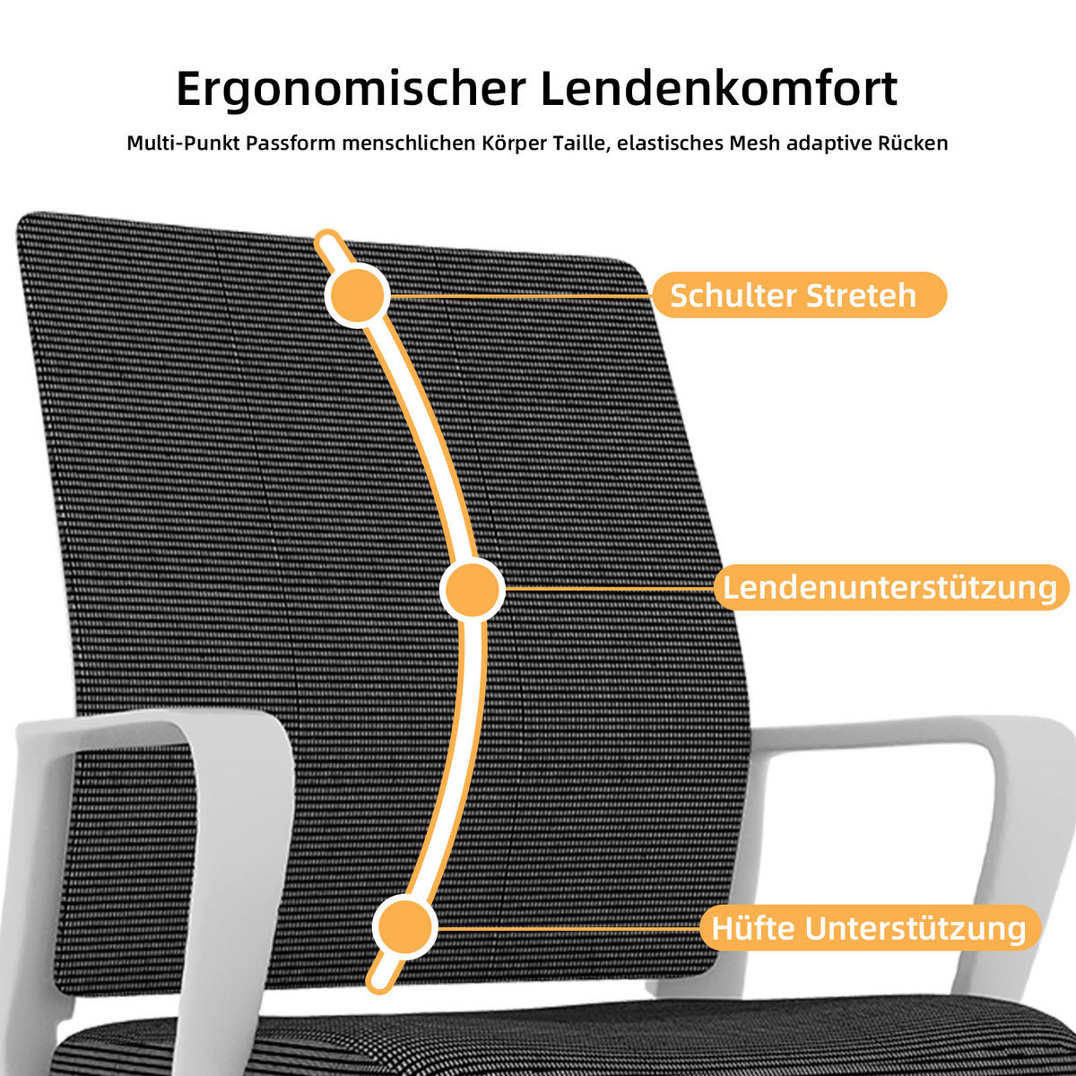 BÜROSTUHL Netz Schwarz & Weiß mit Armlehnen - Schwarz/Weiß, Textil/Metall (59/90/55cm) - WISHDOR