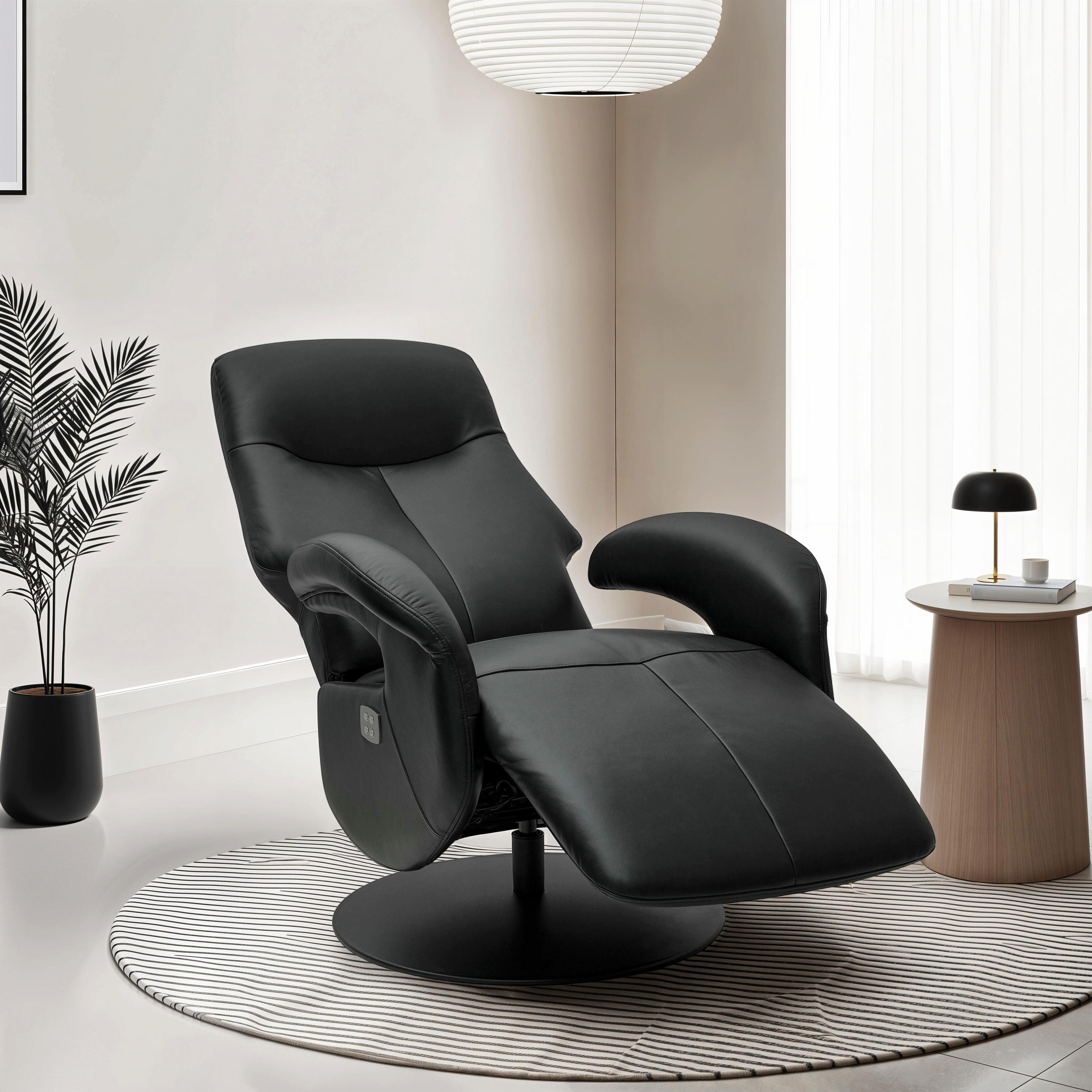 RELAXSESSEL Echtleder Schwarz - Schwarz, Leder/Metall (79/115/85cm) - Furnhouse