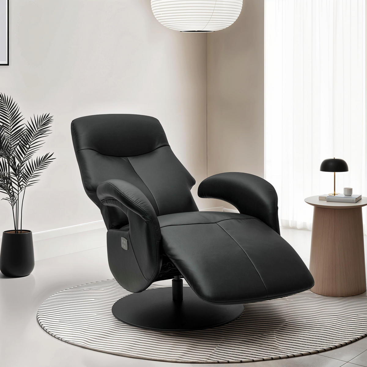 RELAXSESSEL Echtleder Schwarz - Schwarz, Leder/Metall (79/115/85cm) - Furnhouse