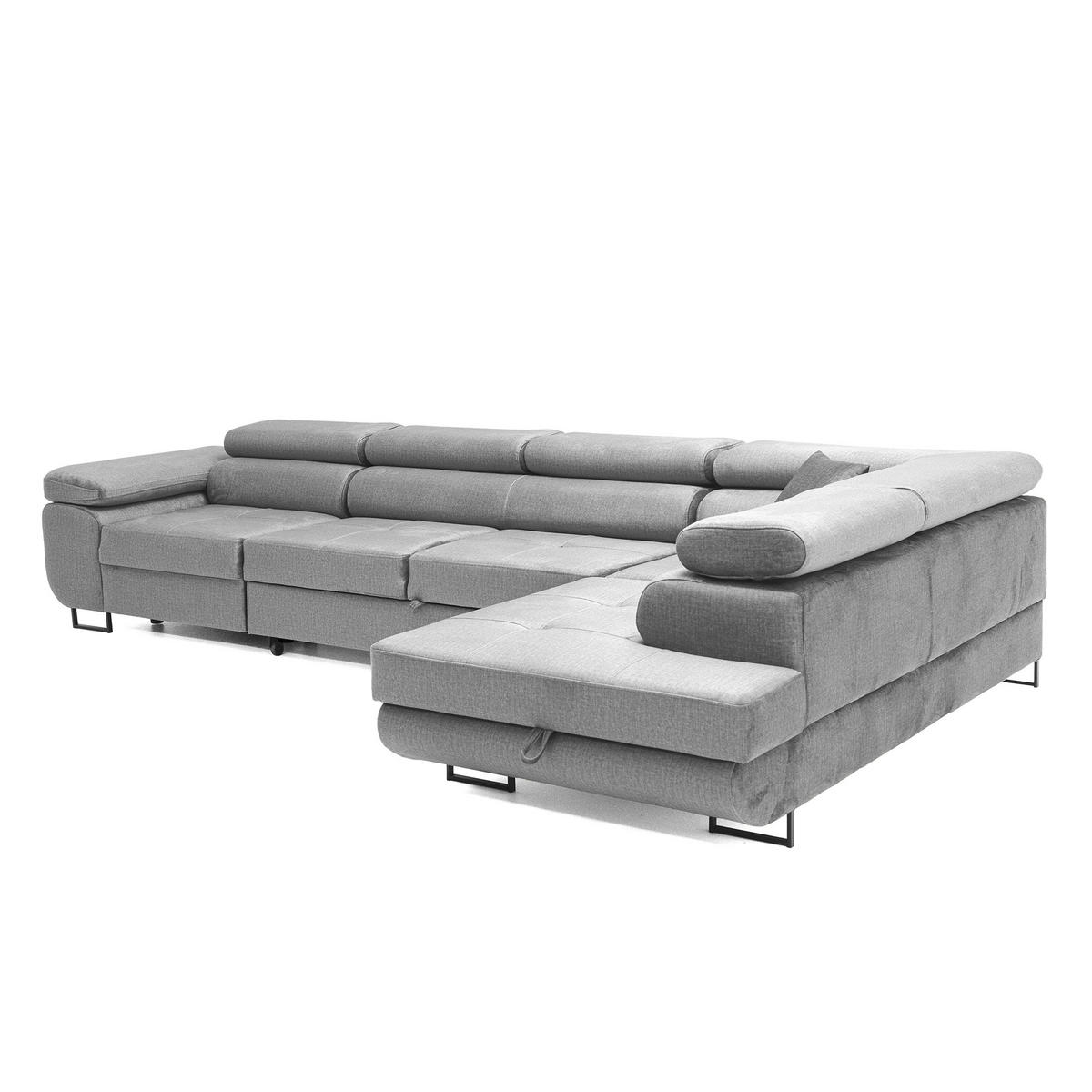 ECKSOFA WILD MAXI L Rechts mit Schlaffunktion 125x195 Velours Grau - Chromfarben/Grau, Holz/Textil (203/350cm) - Muffo