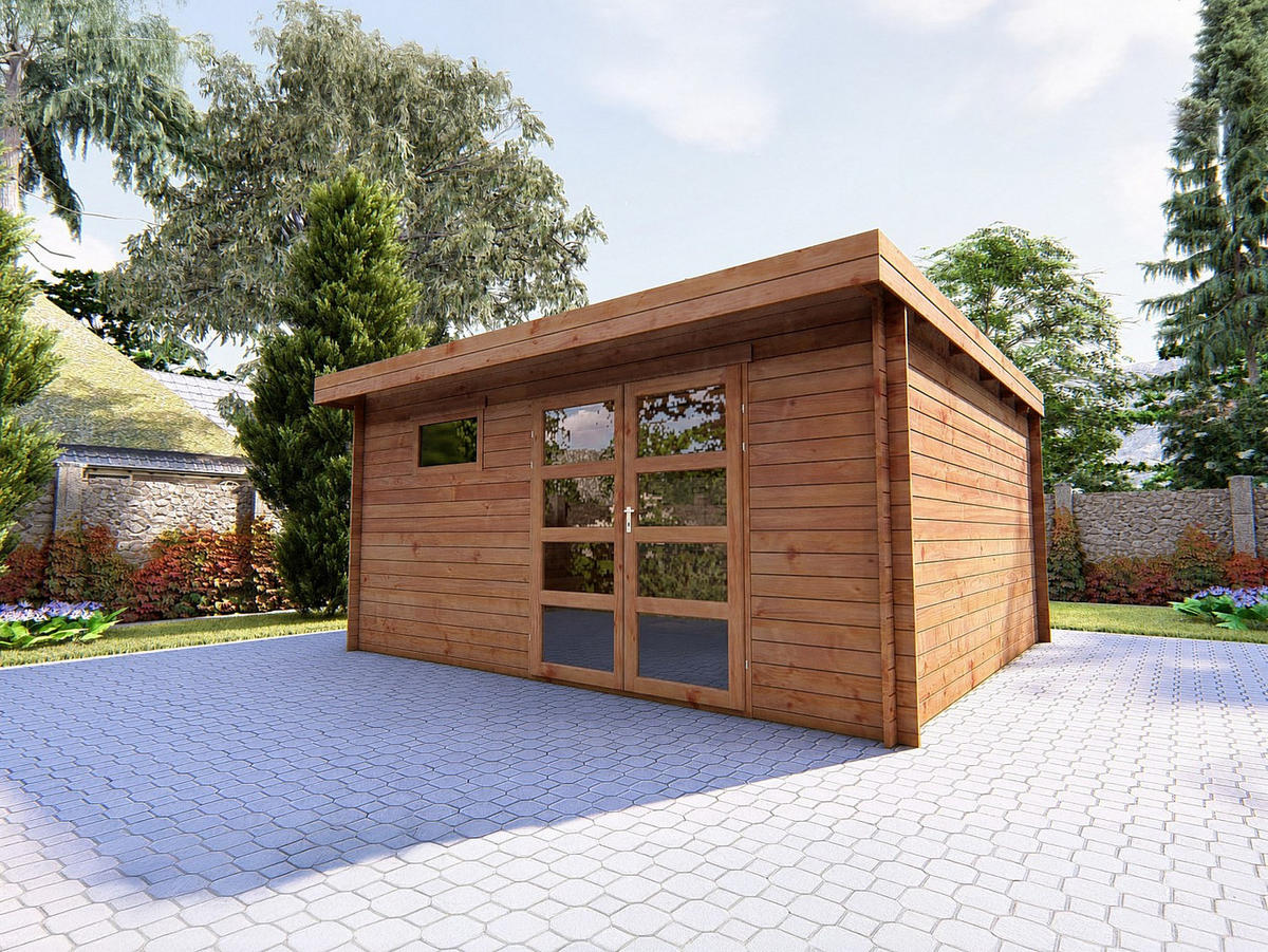 SCHREBERGARTENHAUS - 450 cm x 400 cm - Holz, Platte, Glas - Naturfarben Dunkel - CORALIO - Naturfarben, Glas/Holz (450/203.3/400cm) - Vente-Unique