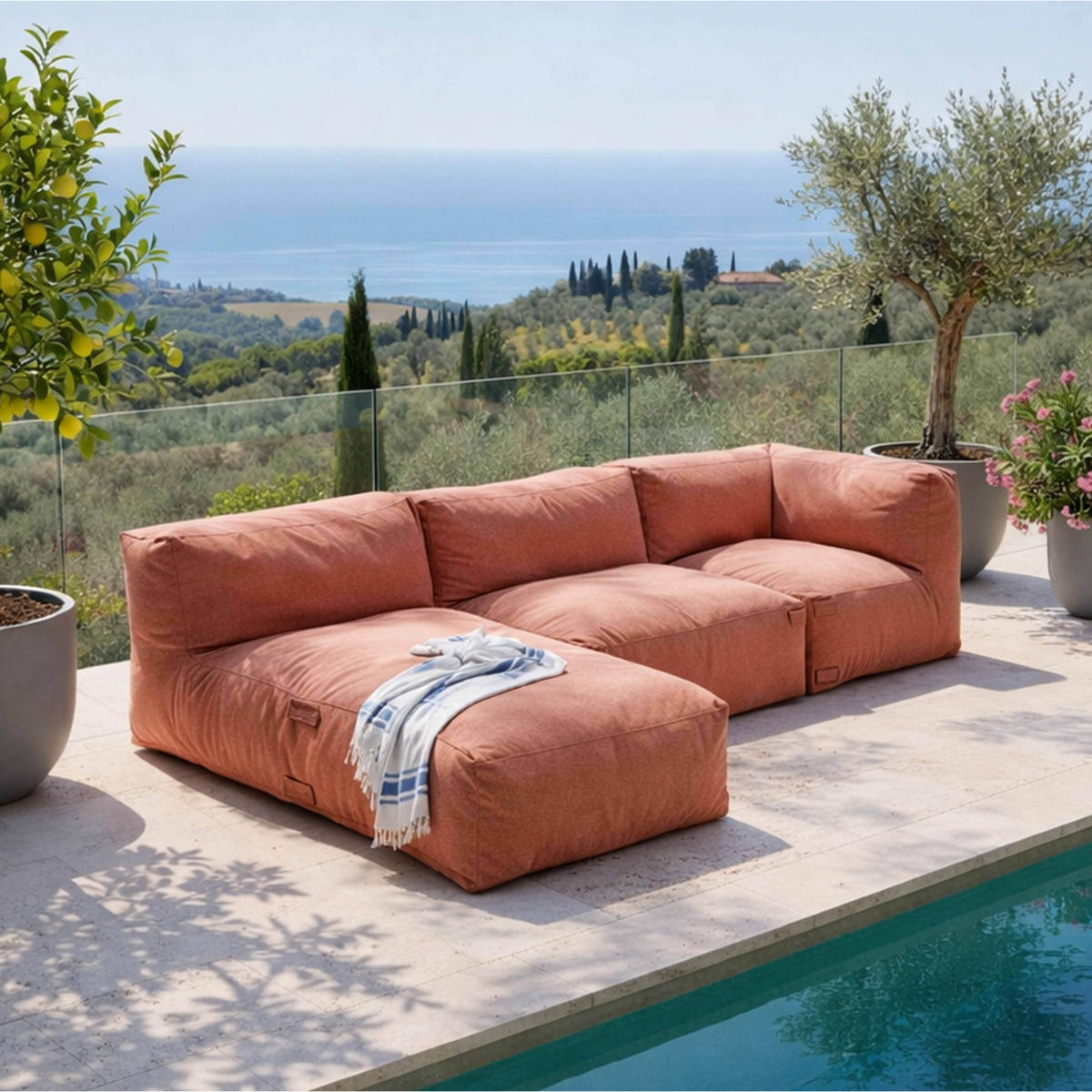 GARTENSOFA 3-tlg., Terrakotta - Pink, Textil - Oviala