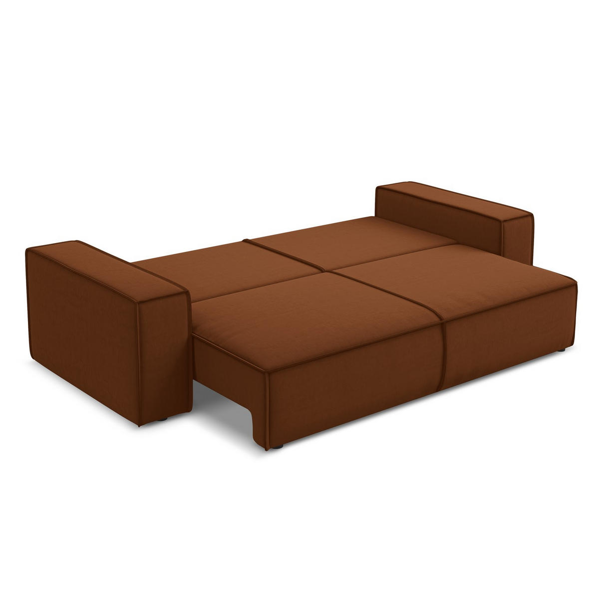 3-SITZER SOFA mit Schlaffunktion Samt Stoff Orange - Terracotta/Schwarz, Kunststoff/Textil (255/85/105cm) - LaMiaSofa